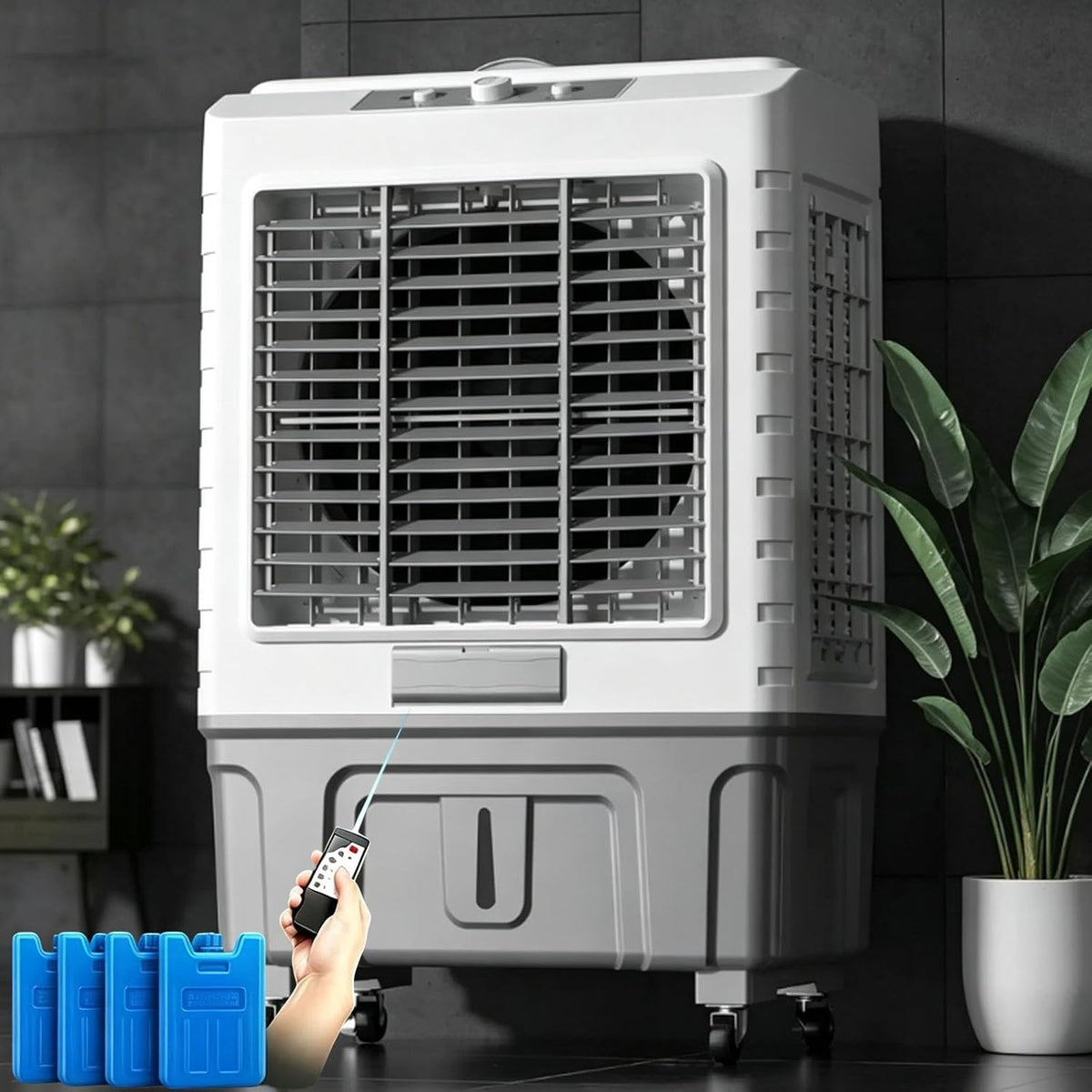 Jidanmian, Raffrescatore evaporativo, 150/200/400W, 400 W, 88x50x37 cm, 400.000 m³/h, Nero, telecomando, timer