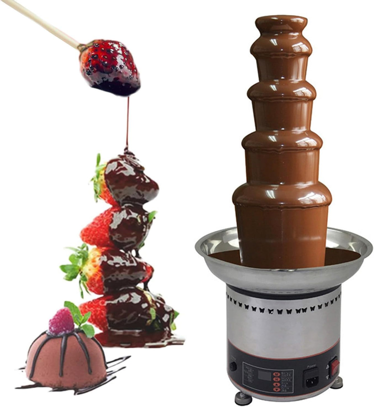 ANXYYDS, Fontane di cioccolata, 220 V, 30-150°C, 28 cm, Argento, acciaio inox