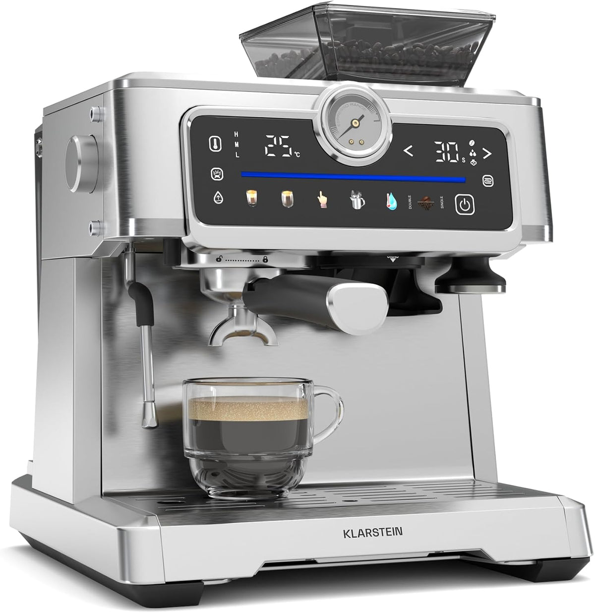 KLARSTEIN, Macchina da caffè, 20 Bar, 2,3 L, 200 g, Argento, acciaio inox