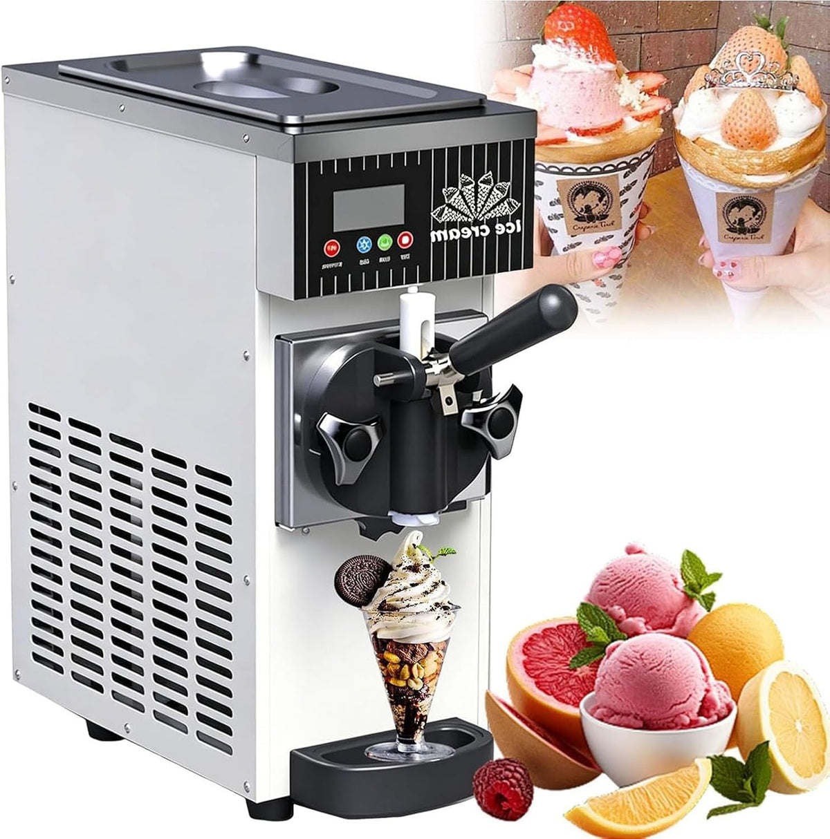 Gelatiera, 5 l, 450 W, 51X40 CM, Argento/Bianco, acciaio inox, illuminazione LED