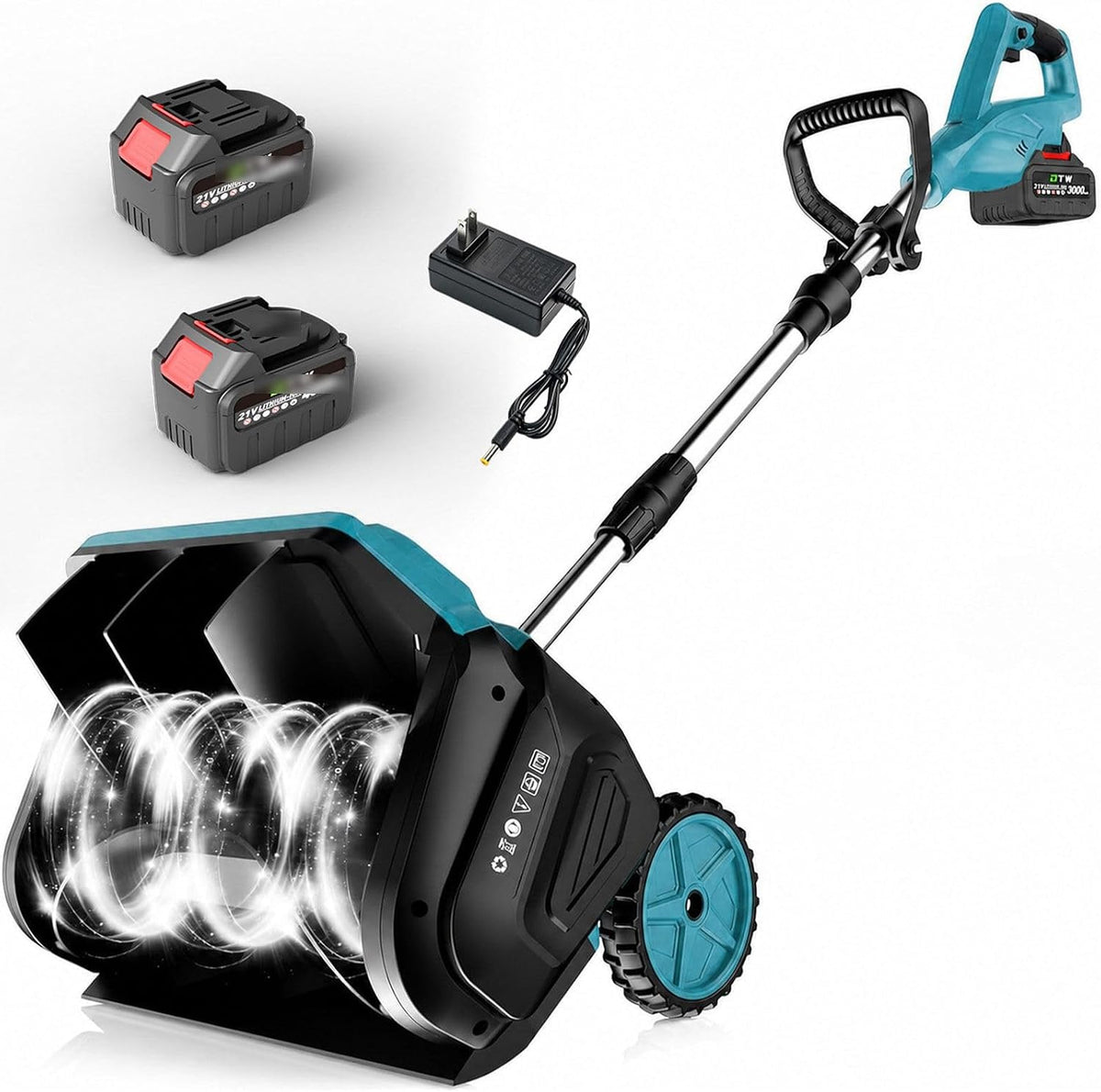 GLWABOMARS, Pale da neve, 21 V, 1100 × 520 × 1100 mm, 800 W, Nero, funzionamento senza fili