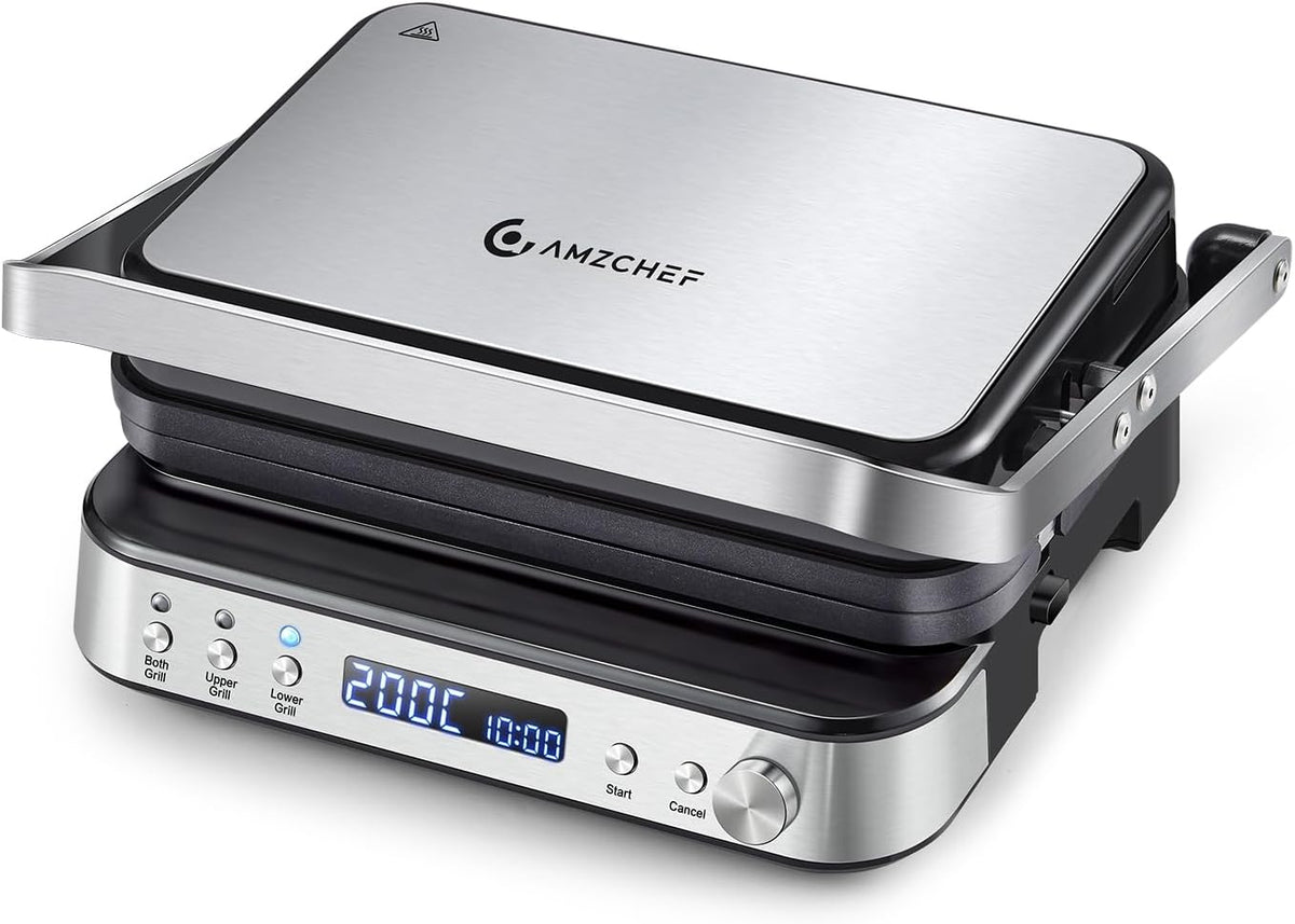AMZCHEF, Piastre, 2000 W, 33 x 35 x 17 CM, 7 cm, Nero, alluminio, illuminazione LED, funzione grill