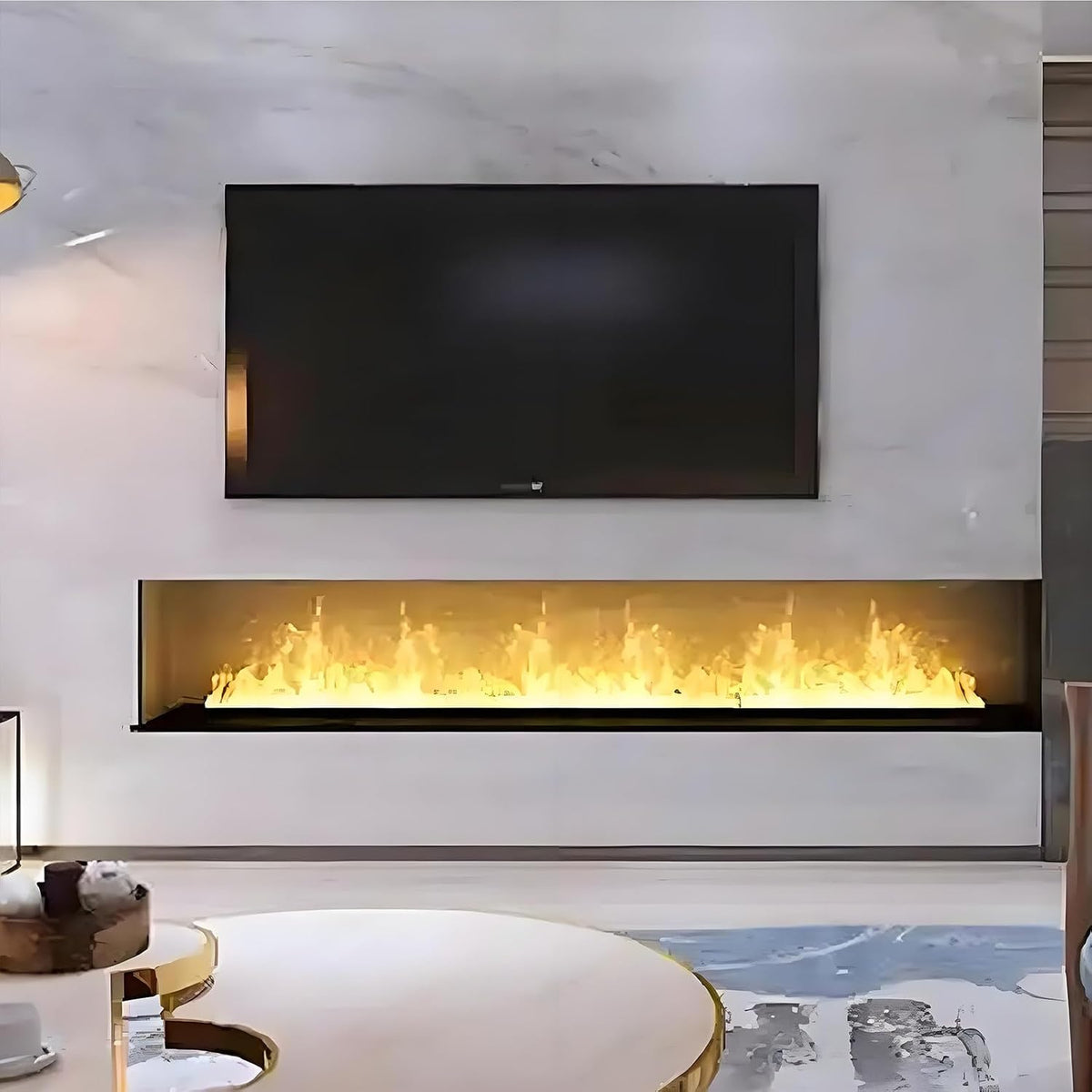 HuanSebesity, Camino elettrico, 120 cm, 120 x 24 x 20 cm, 80 cm, Nero, acciaio inox, illuminazione LED, telecomando, timer, 3 in 1