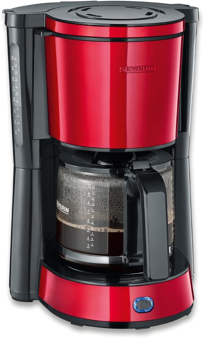 Macchine da caffè americano, Severin, 1000 W, 1,25 l, Argento/Rosso/Nero, acciaio inox, spegnimento automatico
