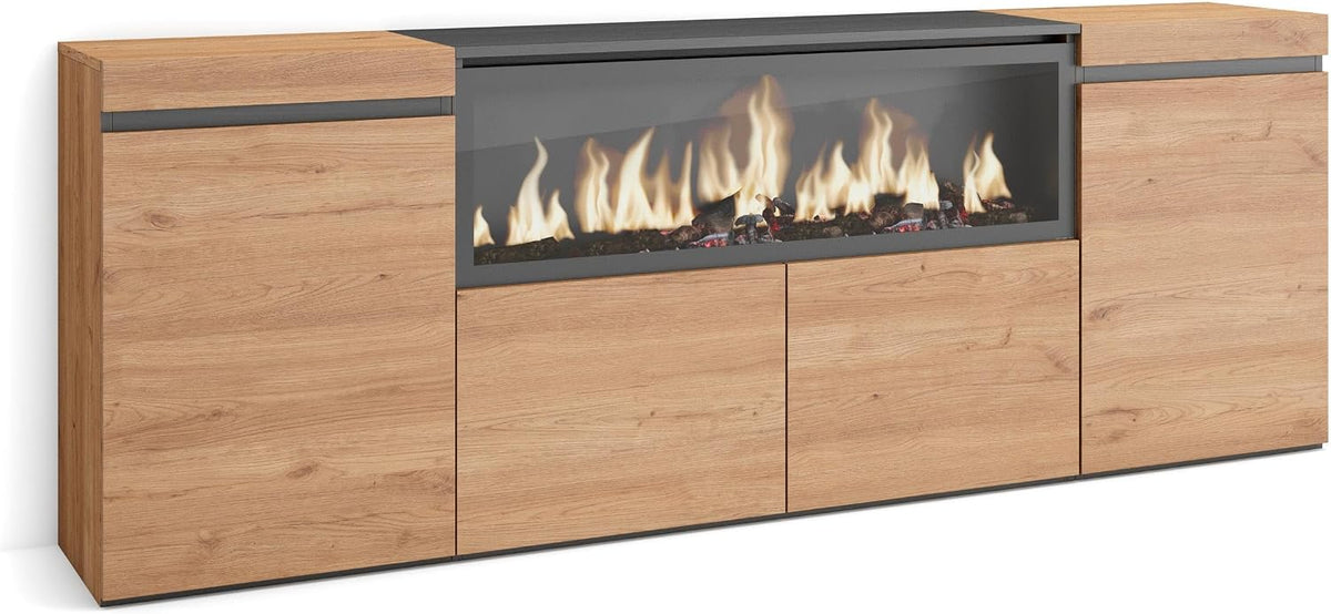 Credenza, Skraut Home, 107 cm, 32 cm, 34 W, Nero, illuminazione LED, telecomando