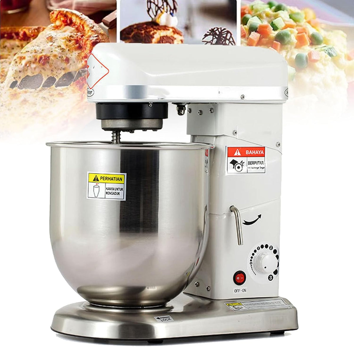 Impastatrice planetaria, 10 l, 350 W, 13 kg, Argento/Bianco, acciaio inox