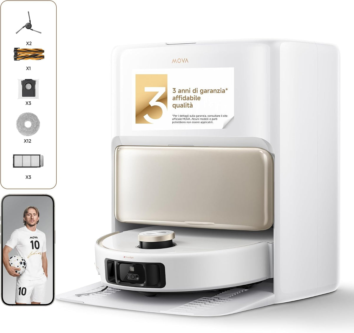 MOVA, Robot aspirapolvere, V50, Bianco, autopulizia