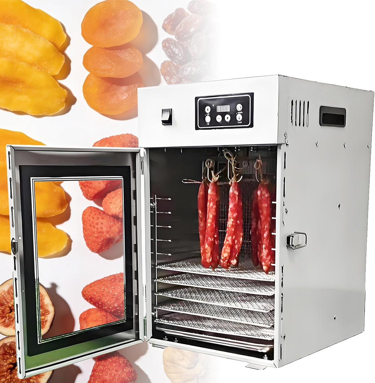 SHENGSHIYU, Essiccatori per alimenti, 15 kg, 340×400×550 mm, 800 W, Nero, acciaio inox, 2 in 1