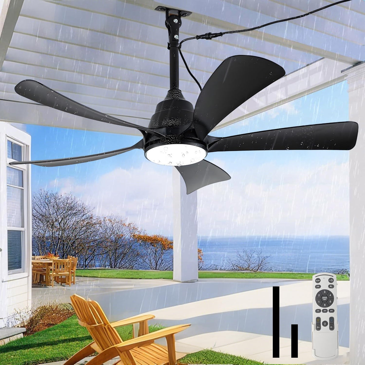 DTSDWA, Ventilatori da soffitto con lampada, 5 m, 10 cm, 20 cm, Bianco, illuminazione LED, telecomando, timer, resistente alle intemperie