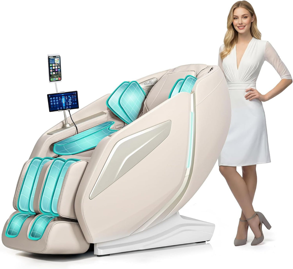 Poltrona, HealthRelife, Beige, Bluetooth, telecomando